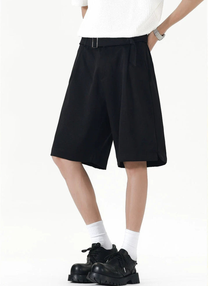 Tailored Shorts with Front Pleats and Belt Detail