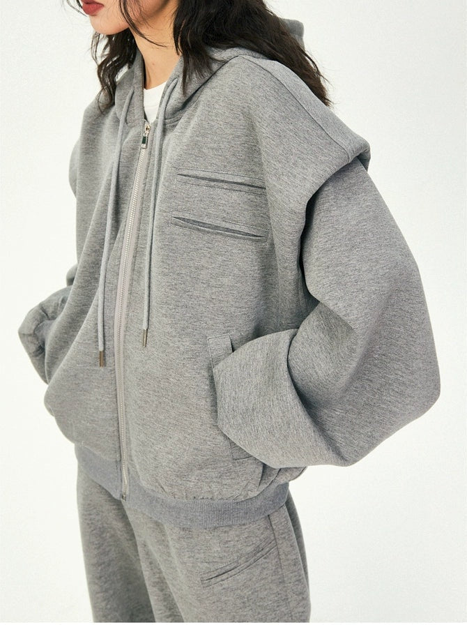 Oversized Cropped Zip Hoodie and Wide-Leg Pants Tracksuit Set