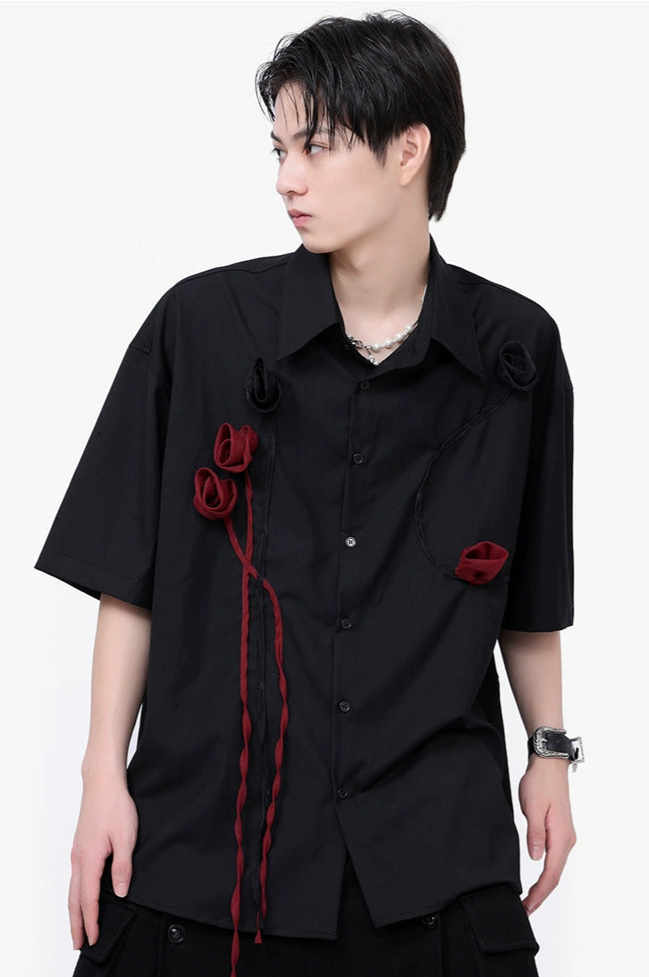 Short Sleeve Shirt with Sculpted Rosette Embellishments