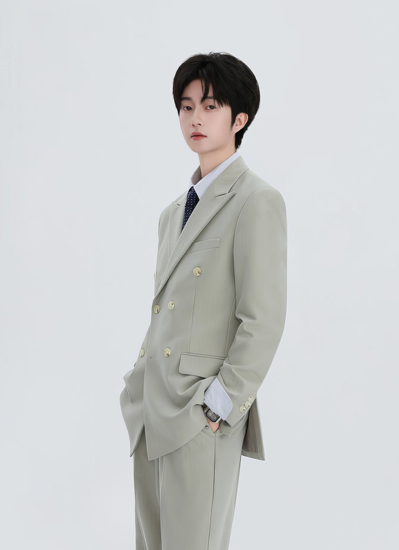 Double-Breasted Oversized Textured Blazer with Peak Lapel