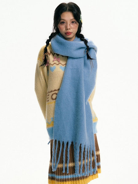 Oversized Scarf with Fringe Trim