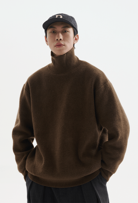 Ribbed Oversized Funnel-Neck Sweater - nightcity clothing