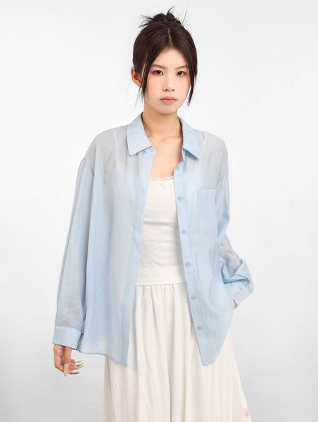 Sheer Lightweight Button-Down Long Sleeve Shirt - nightcity clothing