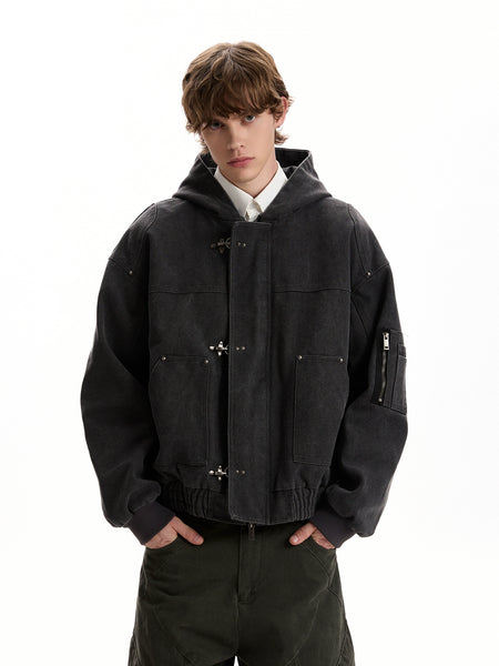 Oversized Fireman Clasp Hooded Worker Jacket
