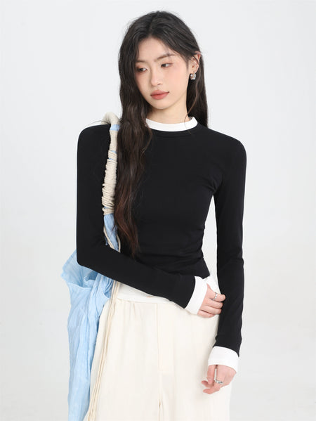 Slim Contrast Trim Long Sleeve Top - nightcity clothing