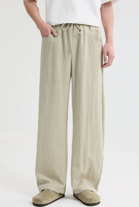 Elastic Waist Straight Fit Pants with Pockets