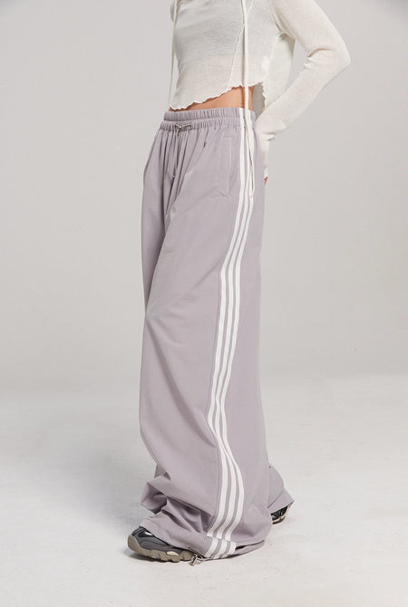 Wide-Leg Striped Track Pants with Drawstring Waist