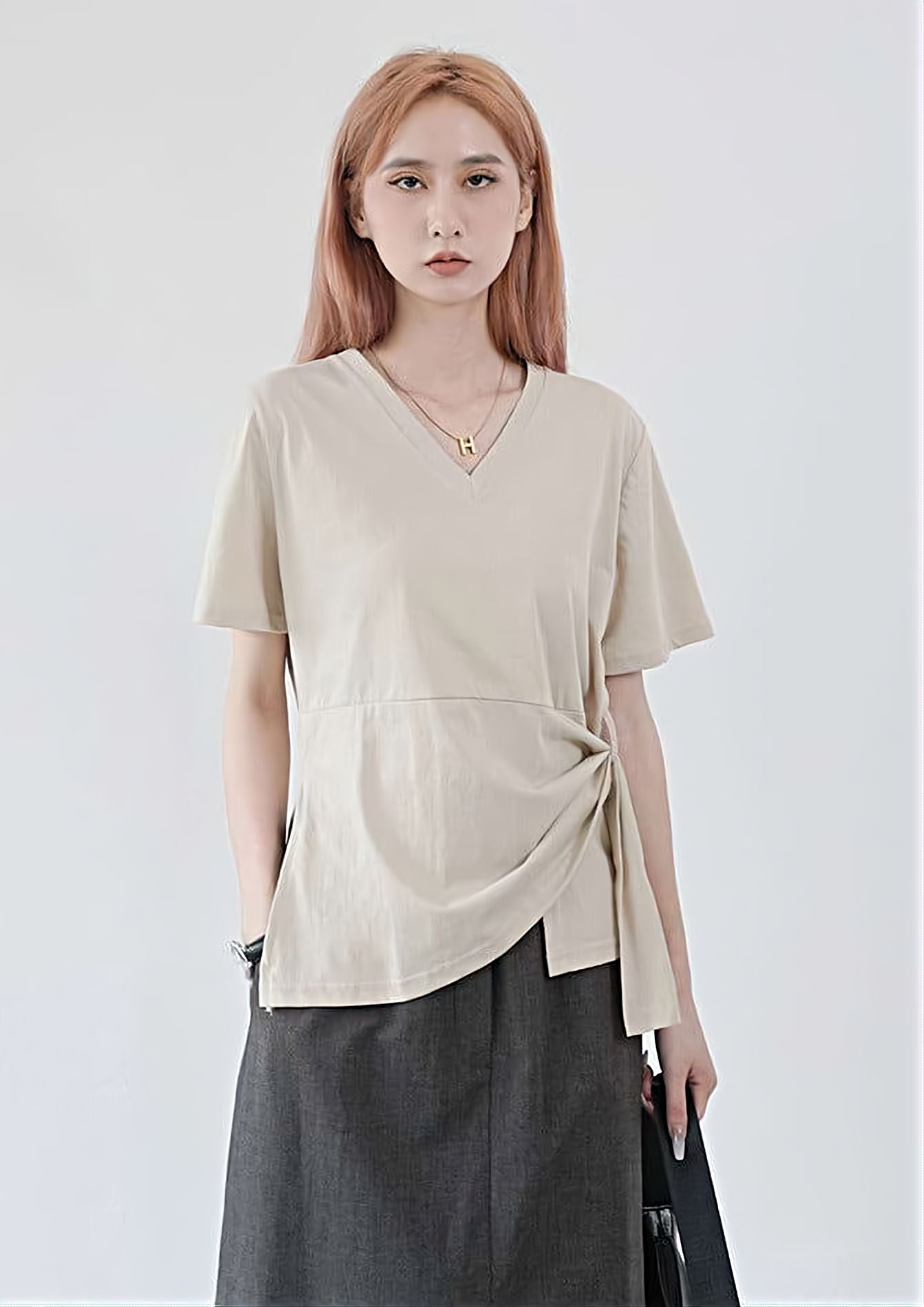 V-Neck Side Knot Short Sleeve Top