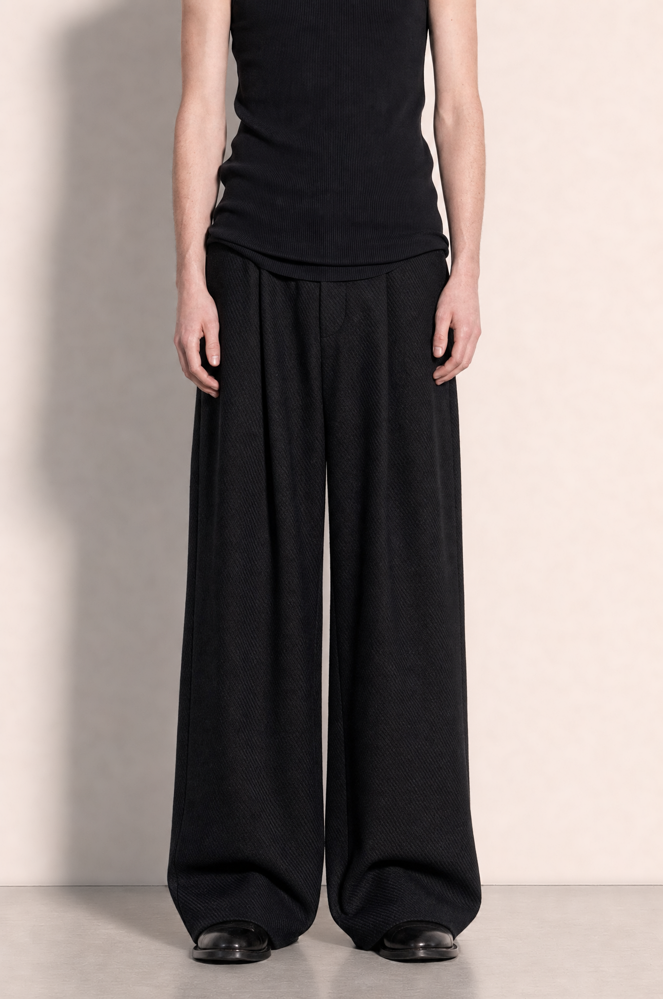 Wide Leg Trousers in Black – styled with tank