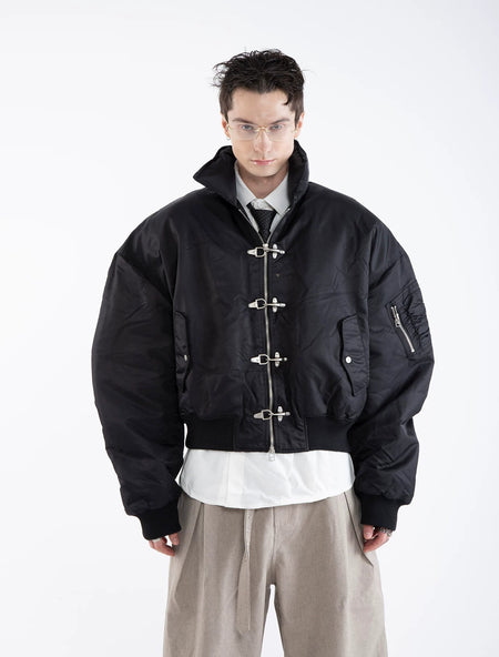 Oversized Fireman Buckle Cropped Bomber Jacket