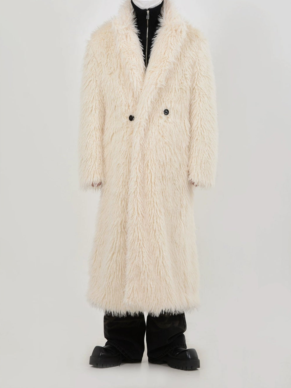 Double Breasted Faux Fur Longline Coat