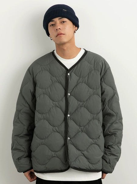 Quilted Button Jacket with Contrast Trim