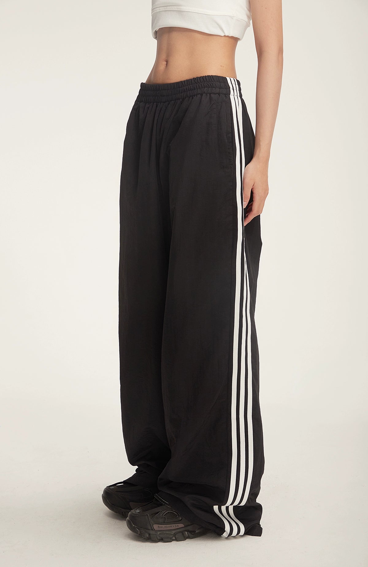 Wide-Leg Striped Track Pants with Drawstring Waist