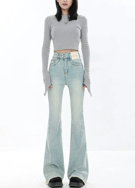 Skinny Reverse-Patch Distressed Hem Flared Jeans - nightcity clothing