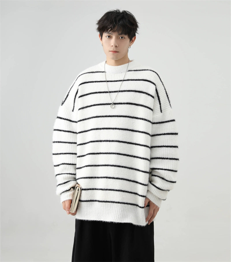 Stripe Oversized Drop Shoulder Knit Sweatshirt