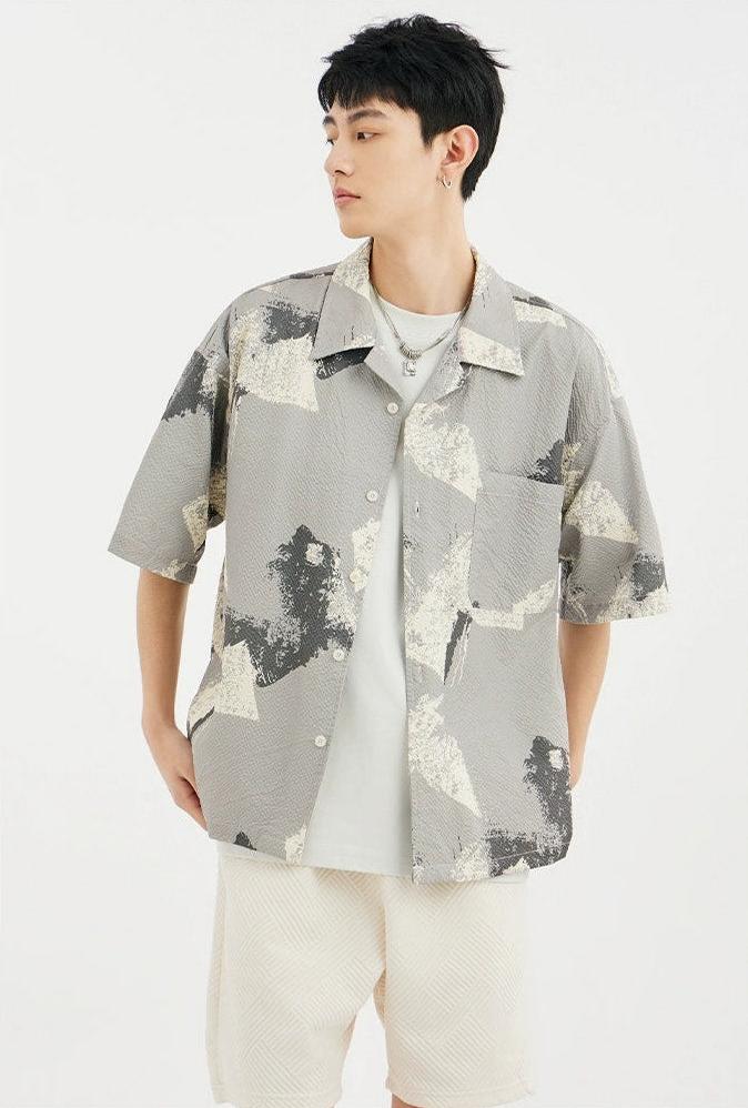 Abstract Print Short Sleeve Button Shirt