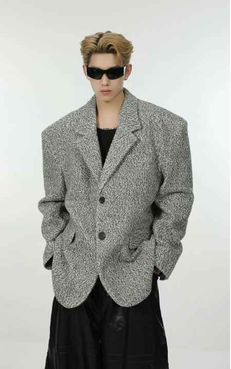 Oversized Textured Wide-Fit Blazer Jacket
