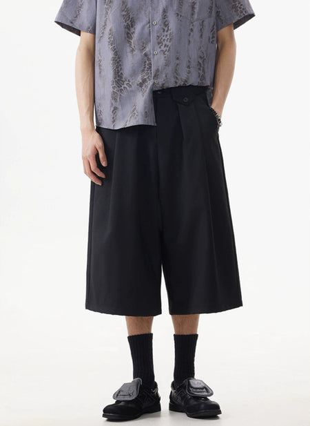 Wide Leg Pleated Tailored Suit Long Bermuda Shorts - nightcity clothing