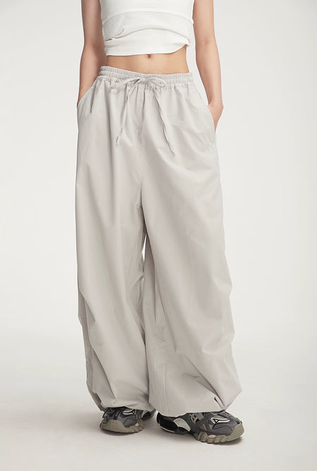 Drawstring Wide-Leg Parachute Jogger Pants