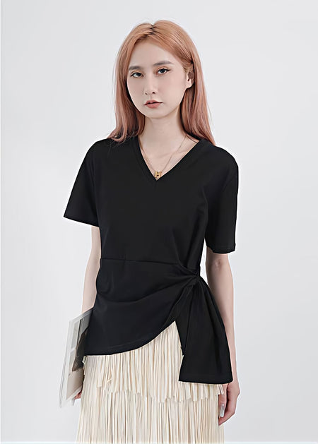 V-Neck Side Knot Short Sleeve Top