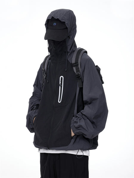 Two-Tone Lightweight Zip-Up Hooded Windbreaker