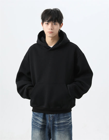Oversized Mid-Crop Pullover Hoodie with Front Pocket
