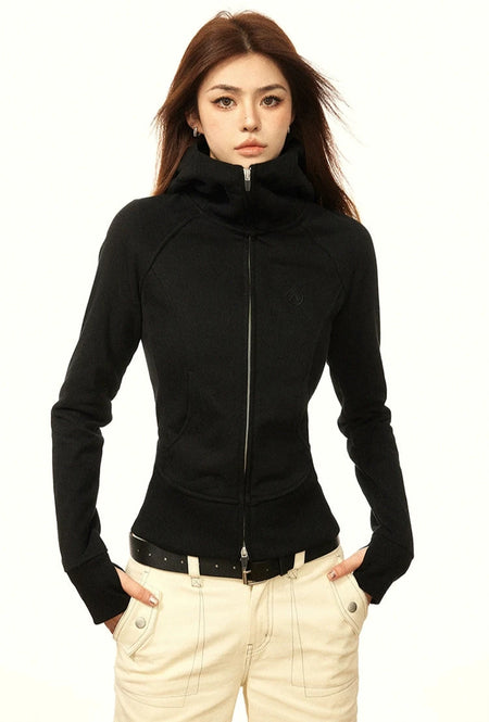 Skinny High Collar Hoodie Zip Jacket
