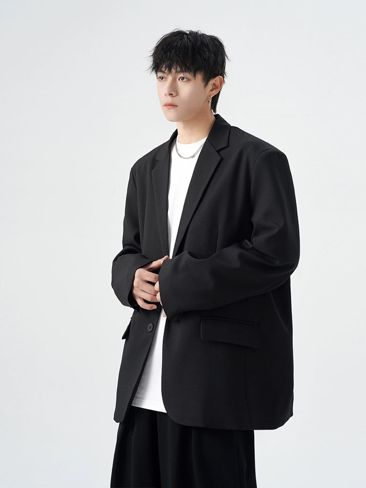 Oversized Single-Breasted Pleated Blazer with Notch Lapel