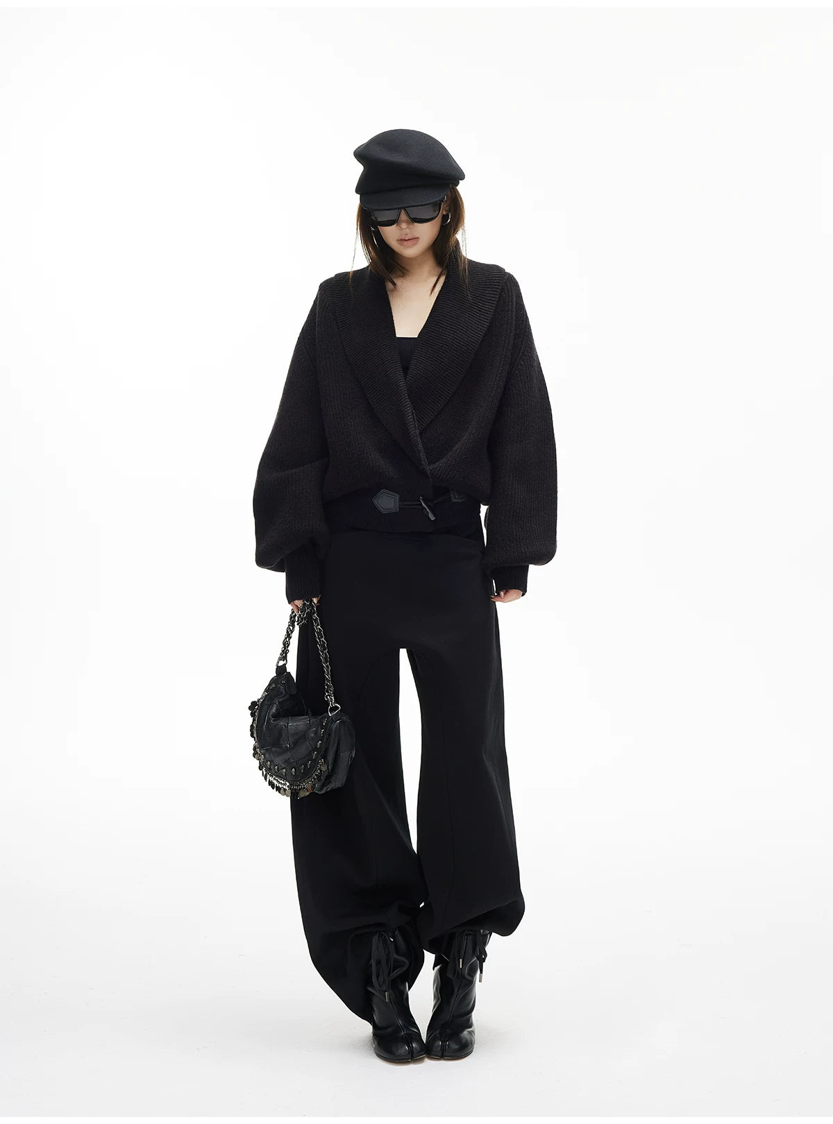 Deep V-Neck Ribbed Knit Wrap Pullover - nightcity clothing