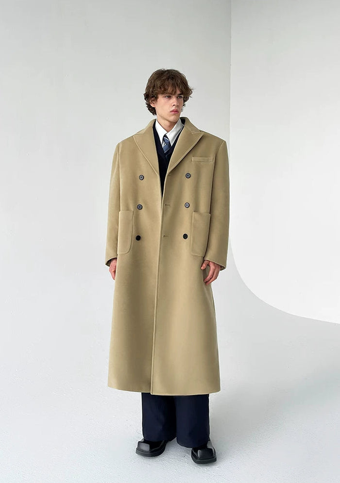 Boxy Double-Breasted Wide Lapel Long Overcoat