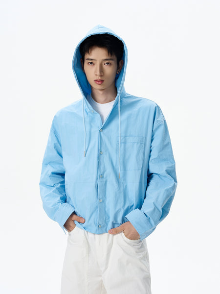 Oversized Hooded Long Sleeve Button Shirt
