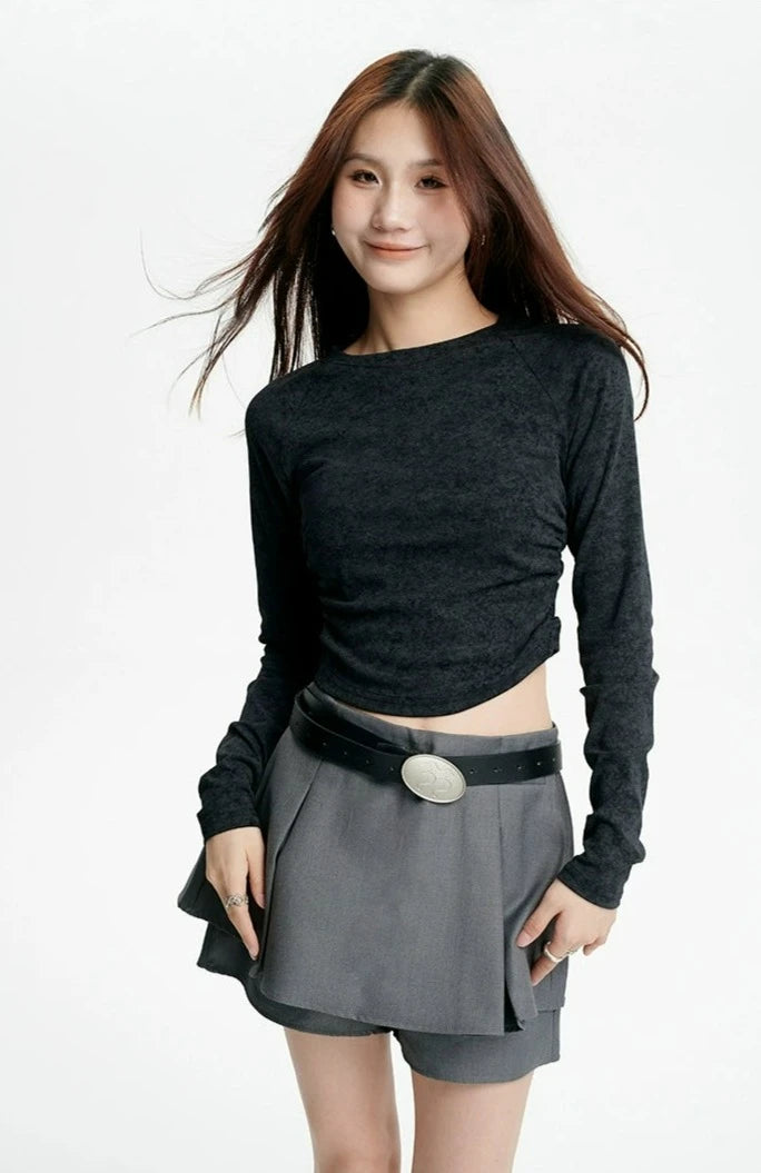 Pleated Mini Skirt with Oversized Belt Detail