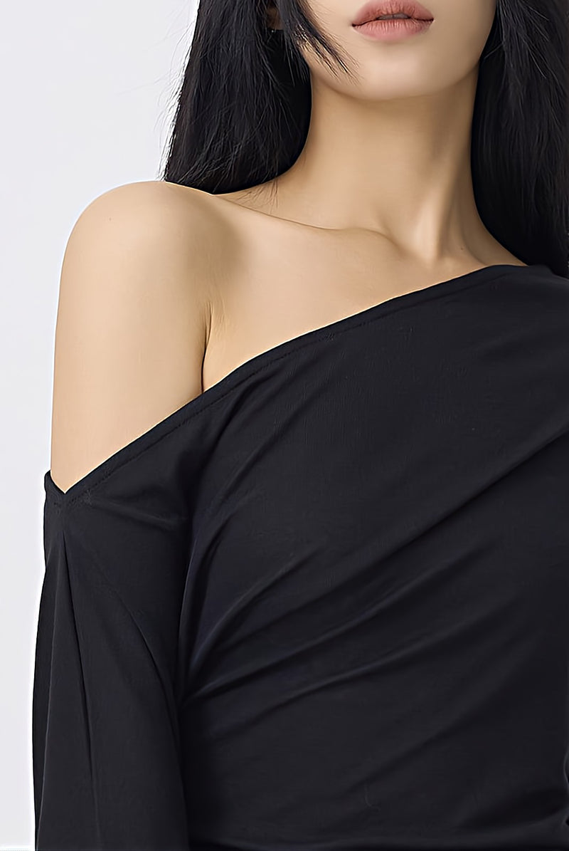 Off-Shoulder Folded Long Sleeve Top