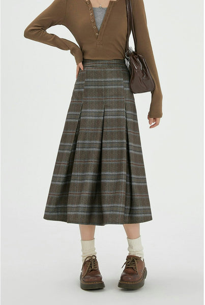 スカート Classic Suede Plaid Pleated Midi Skirt Brown Brown Pleated Suede Midi Skirt | Modest Women Clothing - YAL