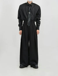 Wide Leg Pleated Palazzo Trousers with Belt Detail