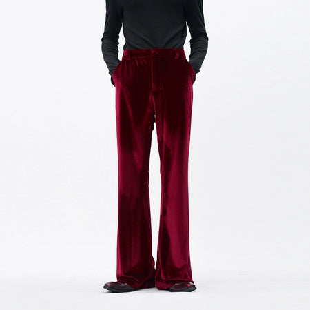 Straight Leg Semi-Flare Velvet Trousers