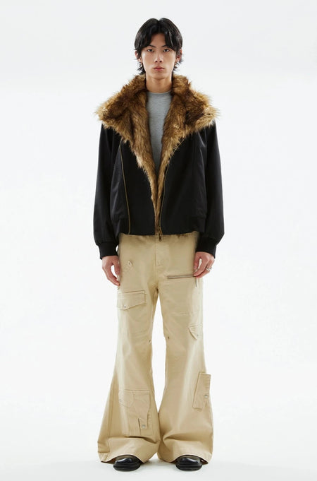Asymmetric Zip Jacket with Detachable Faux Fur Collar - nightcity clothing