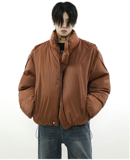 Oversized Puffer Mock-Layered Jacket with High Collar - nightcity clothing