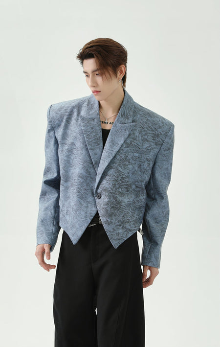 Asymmetric Hem Abstract Print Single-Breasted Boxy Blazer - nightcity clothing