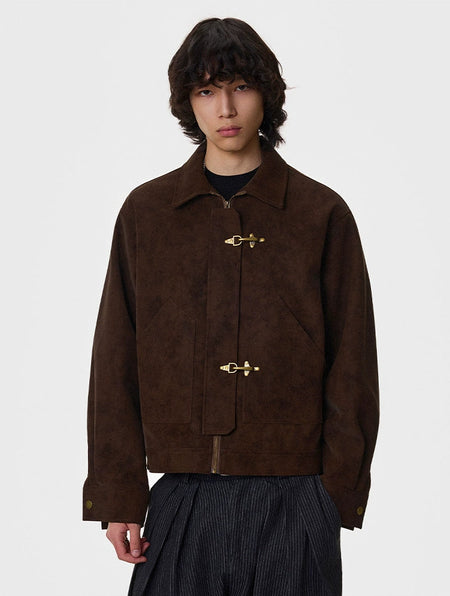 Suede Overlap Minimal Fireman Clasp Zip Jacket