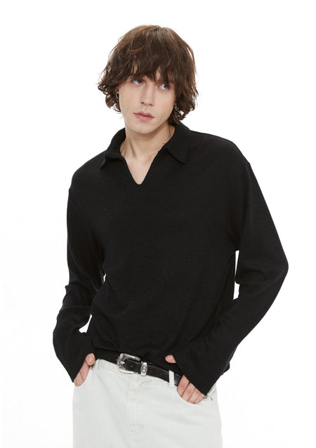 Knit Polo Collar Pullover Sweater Top