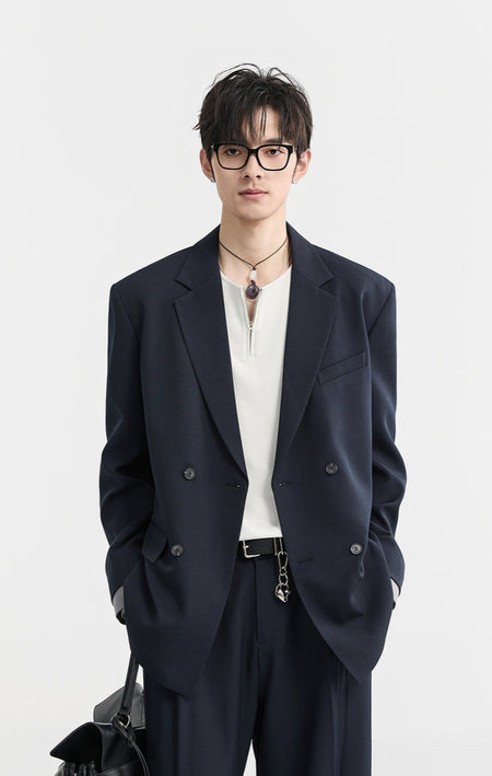 Oversized Double-Breasted Tailored Lapel Blazer
