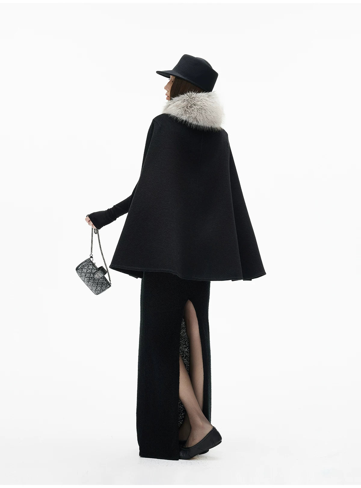Faux Fur Collar Oversized Poncho Pullover - nightcity clothing