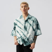 Oversized Marble Print Button-Up Shirt - nightcity clothing