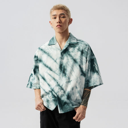 Oversized Marble Print Button-Up Shirt - nightcity clothing