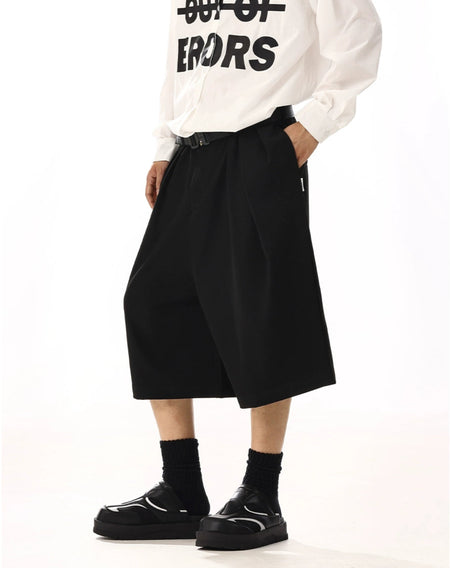 Wide Leg Pleated Flare Long Shorts
