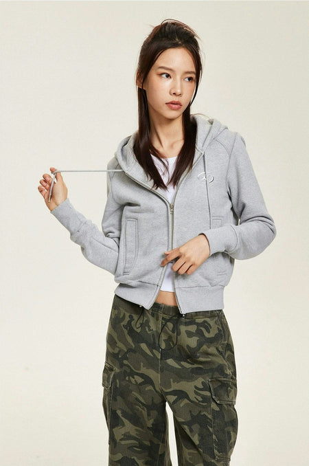 Slim Zip-Up Hoodie Sweatshirt with Metallic Star Badge - nightcity clothing