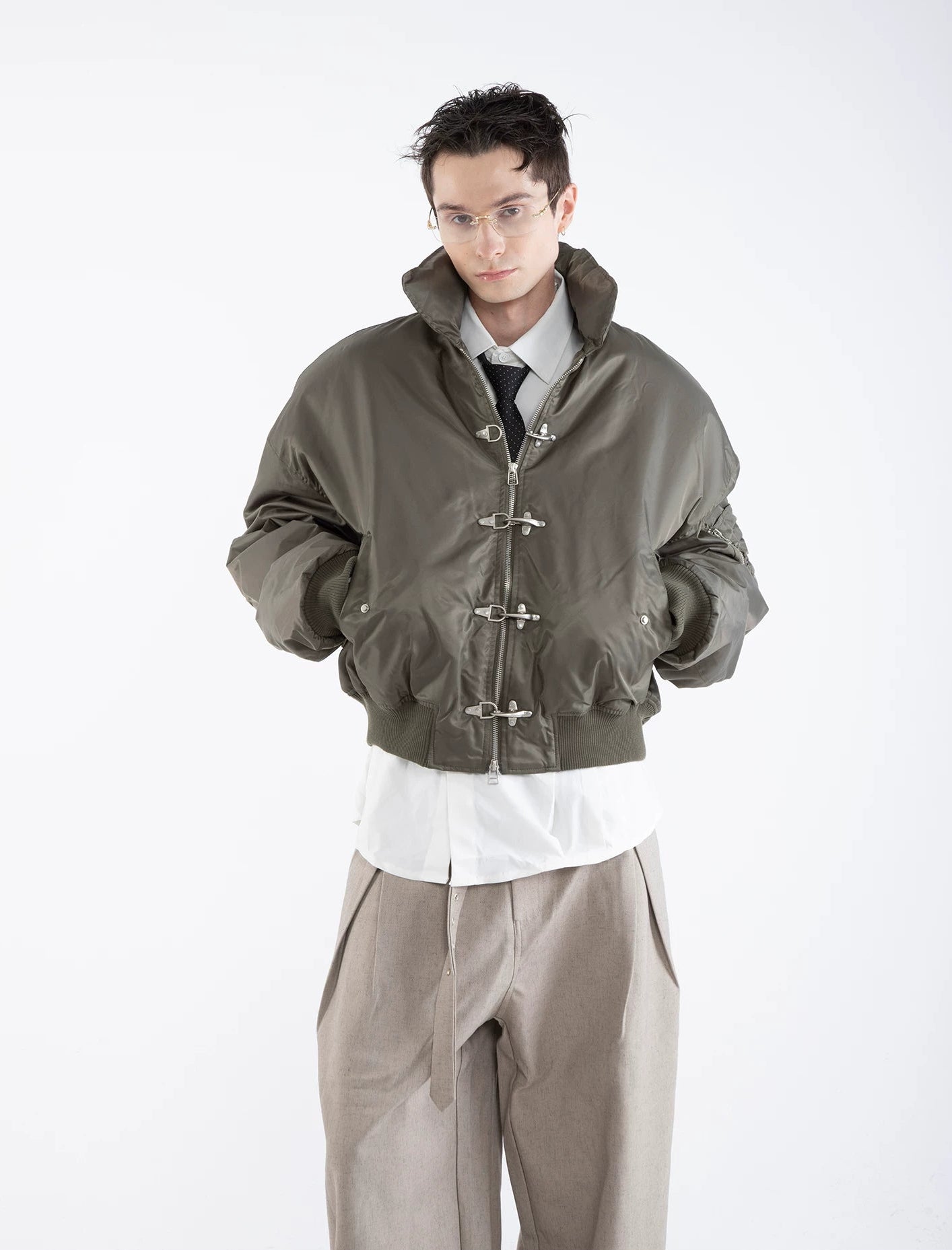 Oversized Fireman Buckle Cropped Bomber Jacket