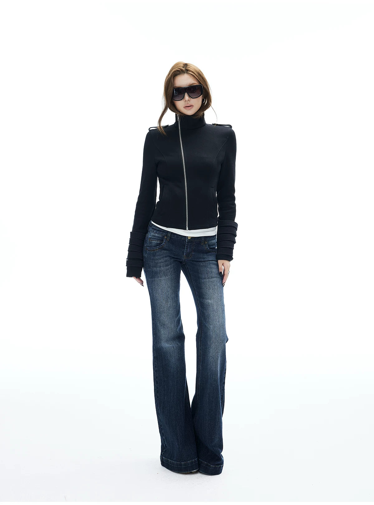 Asymmetric Diagonal Zip Jacket with Epaulettes Detail - nightcity clothing