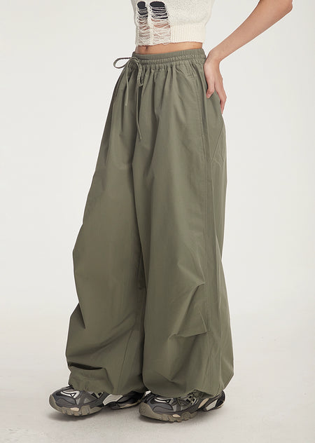 Drawstring Wide-Leg Parachute Jogger Pants